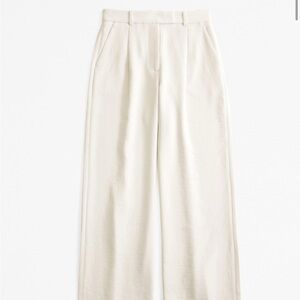 A&F Harper Tailored Premium Crepe Cream Wide-Leg Trousers